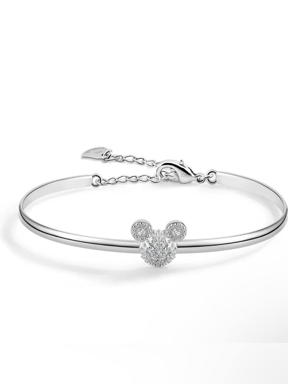 Dankadi 925 Sterling Silver Mickey Bangle Bracelet, Adjustable Size, New